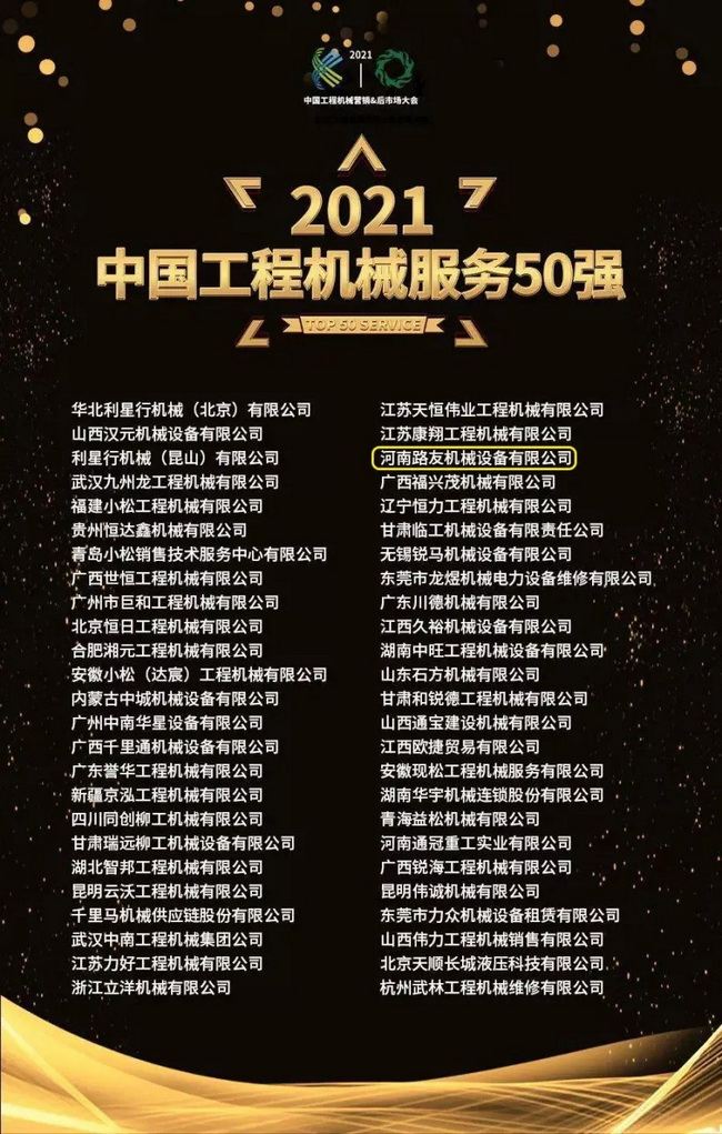 中國工程機械年度服務(wù)50強榜單 中國工程機械年度服務(wù)50強榜單